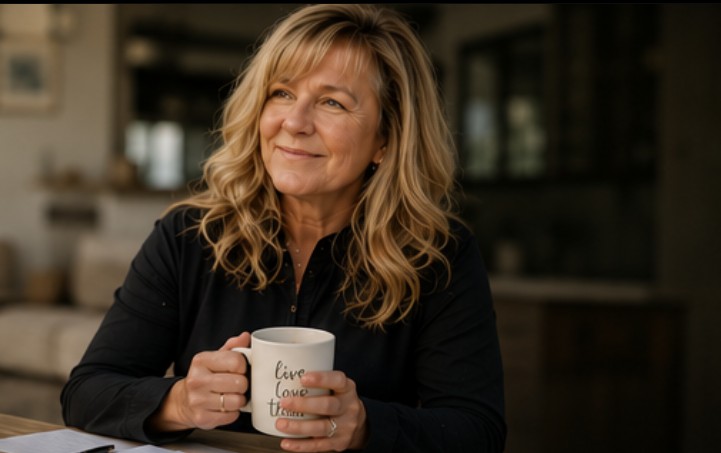 Kels with coffee